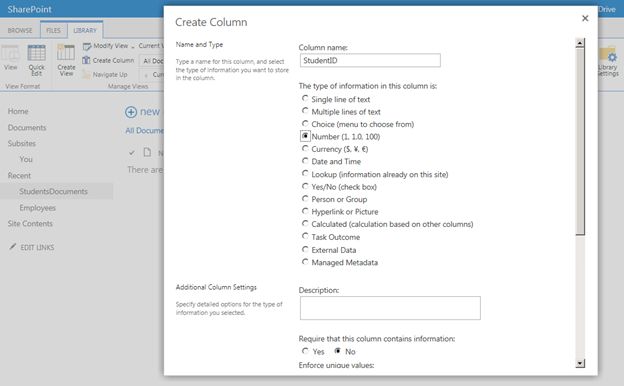 column name and select the data type